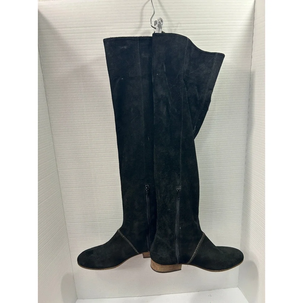 Free People Suede Over The Knee Boots 39 Black Zipper Detail Boho Indie Grunge